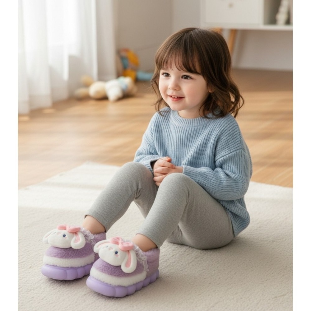Kids Cute Bunny Slippers Extra Soft Purple Pink White size28-29 EU 10-11 US - Picture 2 of 6